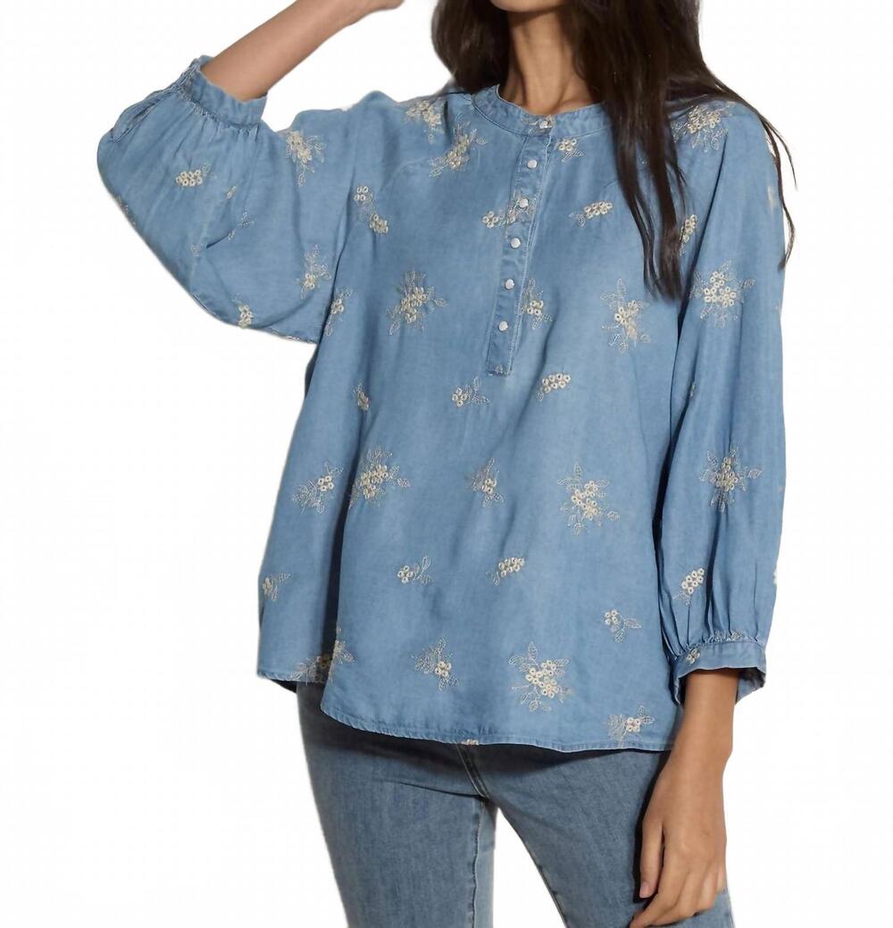 NEW APRICOT floral embroidered blouse in blue